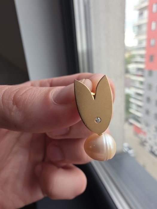 Cercei damă aur roz 18K (750) cu perle naturale și diamant – 5g | Eleganță + investiție sigură