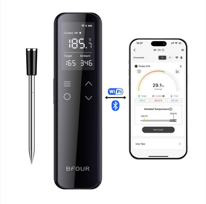 BFOUR WiFi Bluetooth термометър за барбекю,термометър за месо,батерия 2600mAh,BF-70