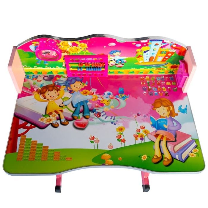 Детски дървено Бюро със стол за деца, дизайн розов цвят