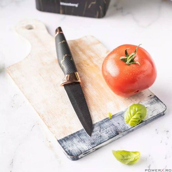 Cutite de bucatarie cu suport, set de 7 piese, model negru, Klausberg