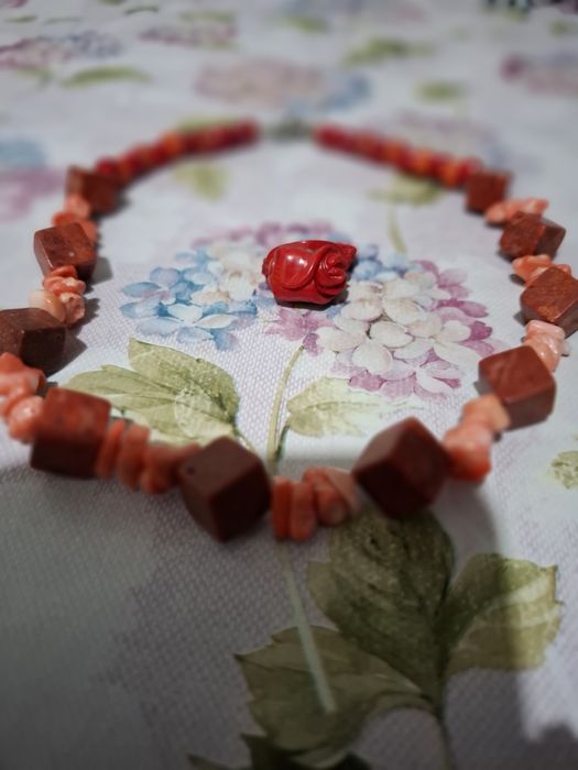 Set colier coral 48 cm și inel reglabil coral