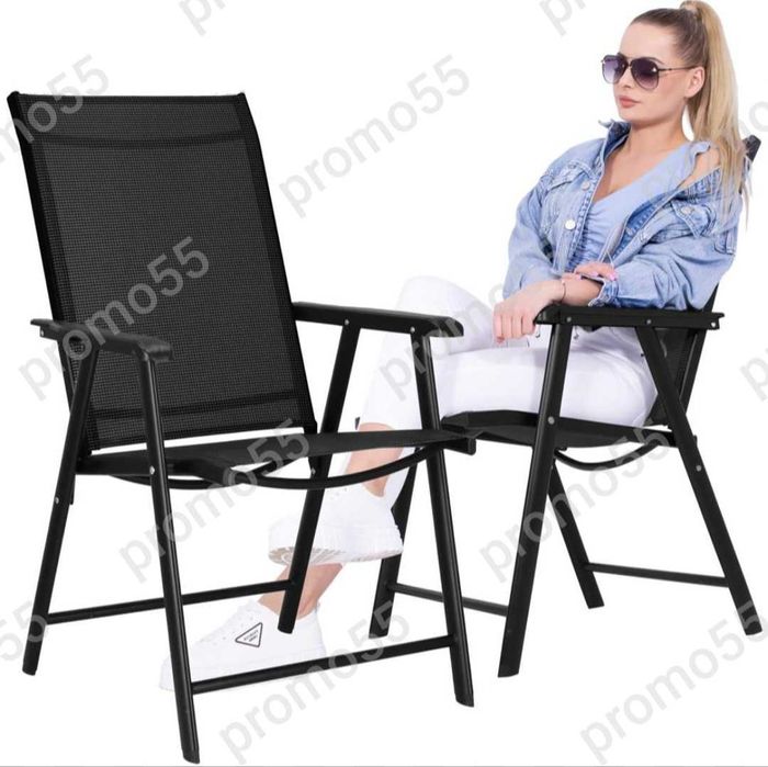 Градински стол метален, сгъваем, максимално тегло 150кг, черен