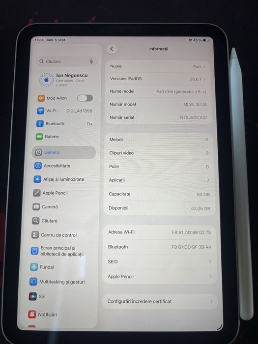 Ipad mini gen 6 64GB cu Apple Pencil