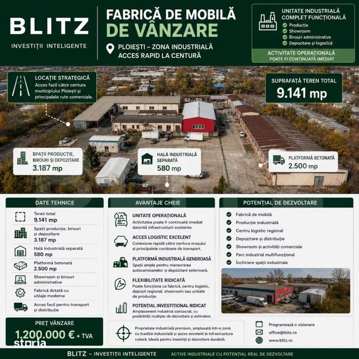 Hale, spatiu productie si depozitare 3187 mp si teren 9141 mp.