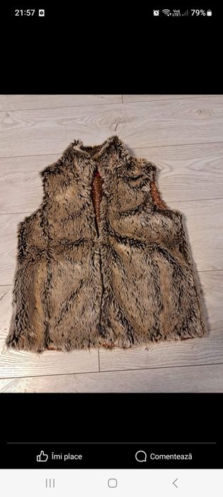 Vesta  cojoc blana animal print maro marimea 128-134  8-9 ani