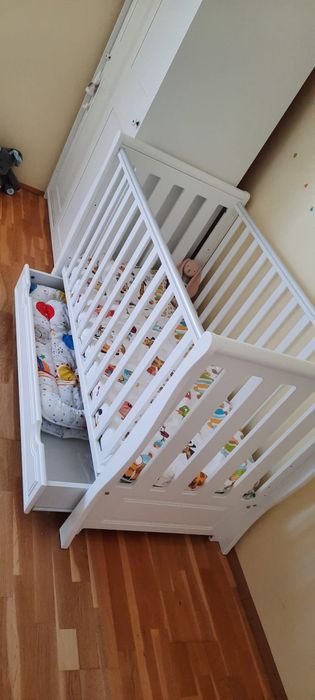 Patut copil lemn alb + saltea cocos triplustrat