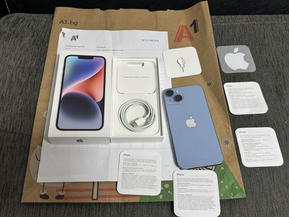 ***89% 128GB iPhone 14 A1 Гаранция 2027г. Blue / Син