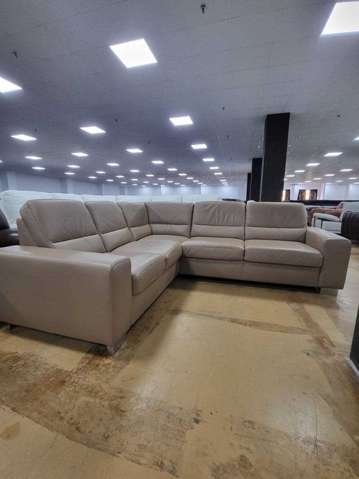 Бежов кожен ъглов диван "ALDOSA"