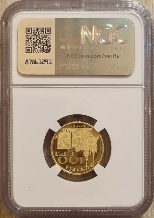 Moneda aur BNR 100 Lei, proclamarea Regatului Rom. gradata NGC PF 69