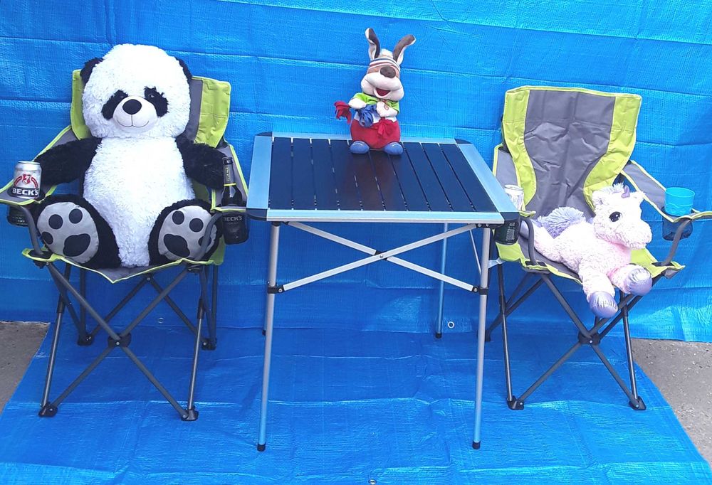 Masa pliabila din Aluminiu cu 2 scaune pliabile pentru camping, picnic