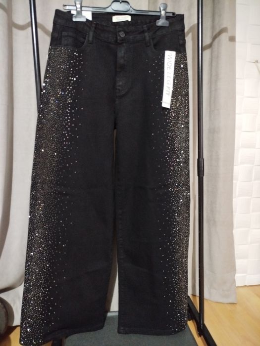 Дамски дънки балон, камъни, mom fit, с широк крачол и слим