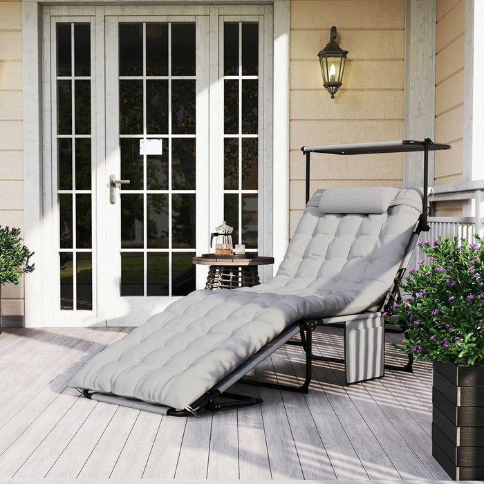 Сгъваем шезлонг Outsunny, шезлонг с регулируема в 4 посоки облегалка