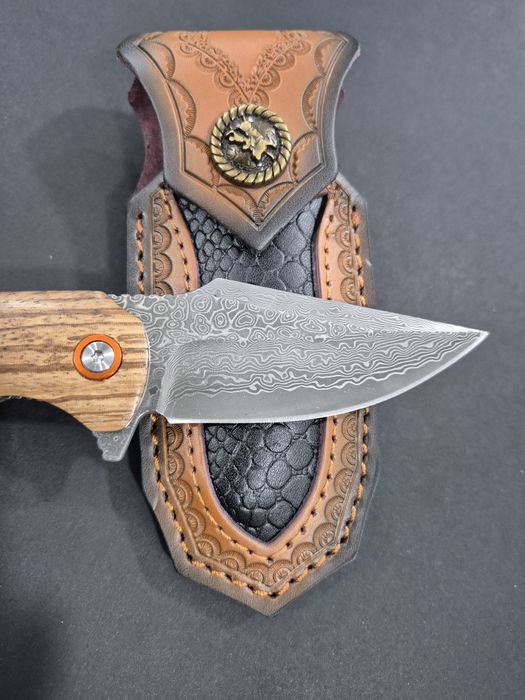Сгъваем нож дамаска стомана с кожена кания,SD16