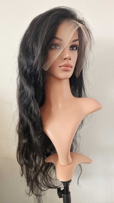 Черна чуплива естествена бразилска перука 70-75 см с LACE FRONT 13x6