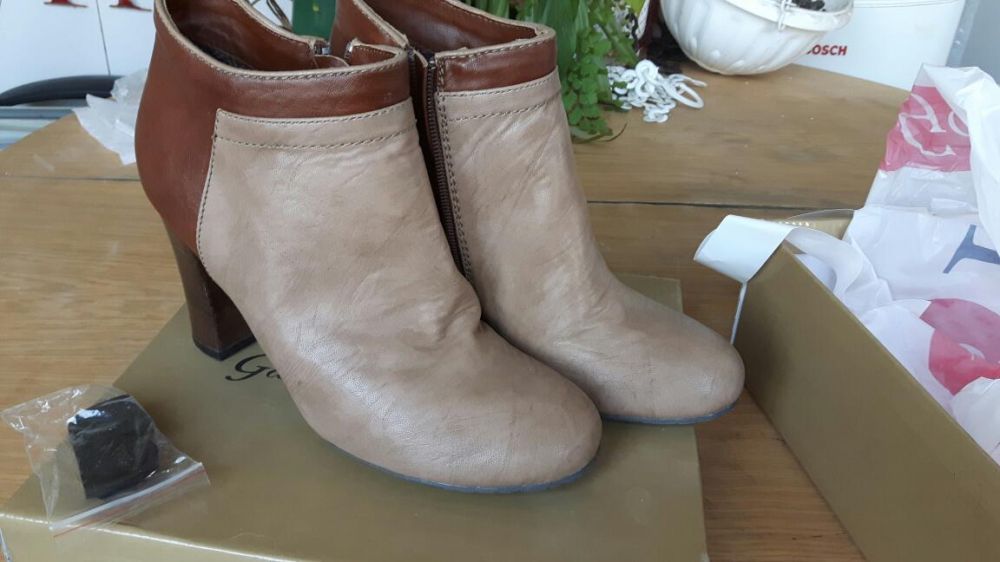 Боти естествена кожа без ток, боти на ток- сиви и бежаво с кафяво