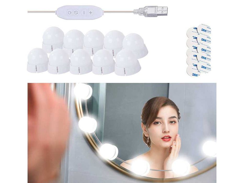 Set 10 lumini LED pentru oglinda si machiaj alimentare USB 3 culori