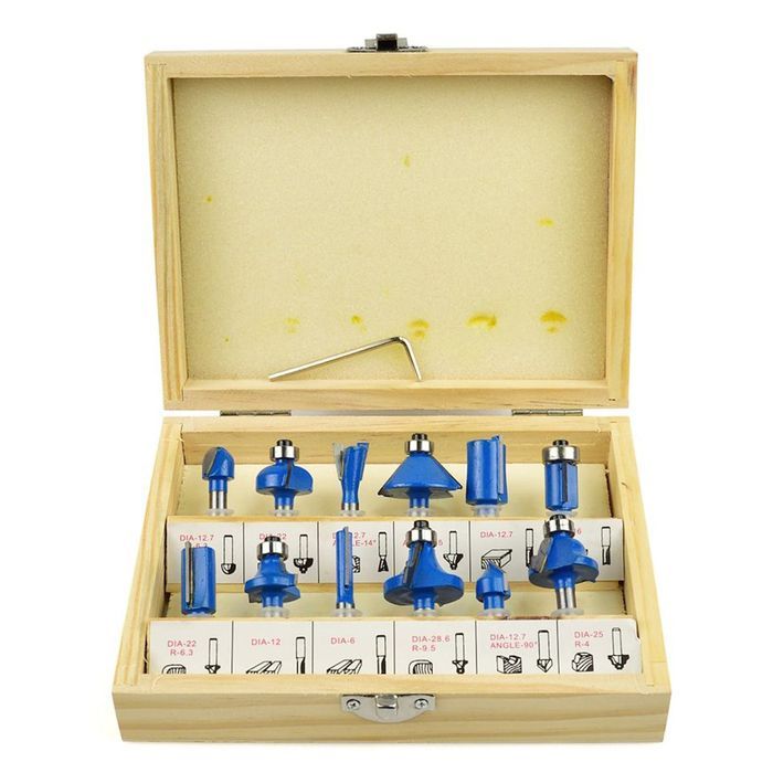 Set 12 freze pentru lemn cu diametru 6 mm - hss - geko