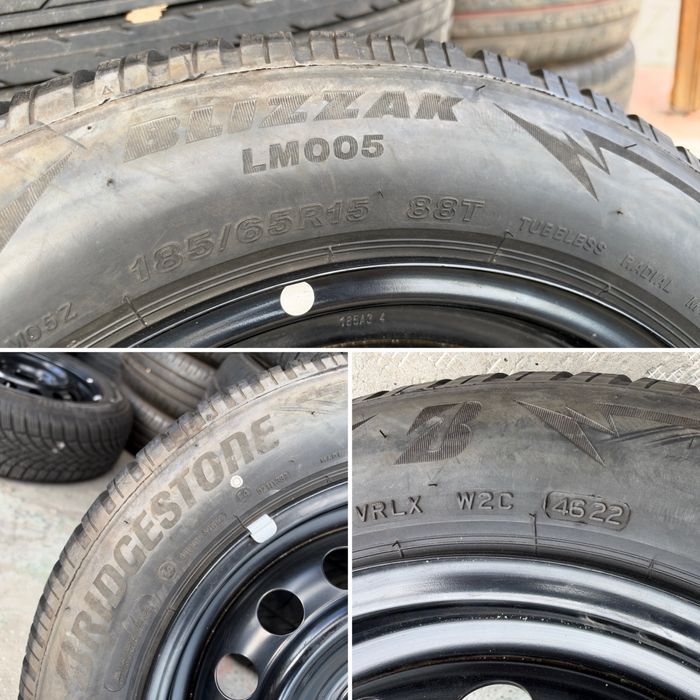 4бр. КАТО НОВИ Зимни Гуми 185/65R/15 -BRIDGESTONE/DOT:4622- С 15” Железни Джанти 5х100 за -TOYOTA/LEXUS/SUZUKI- 6.0Jx15H2, ET45