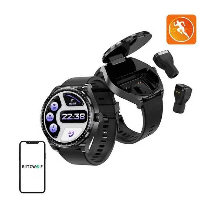 Smartwatch BlitzWolf BW-HW1, 1,53 inch,set cu casti TWS, negru