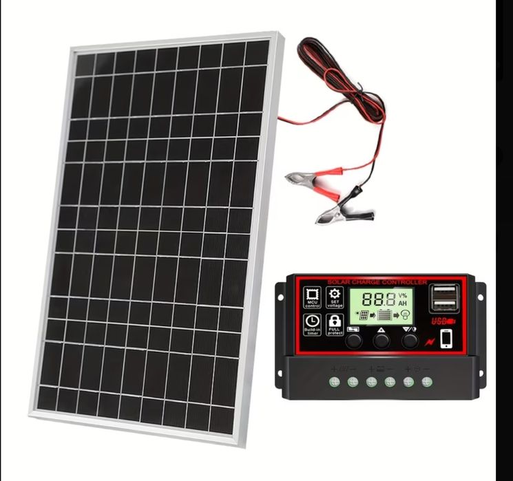 Kit Panou solar 20W + Controler 100 A ( încărcare baterii 12/24V) ideal acasă iluminare curte, încărcare telefoane , tablete , laptopuri etc