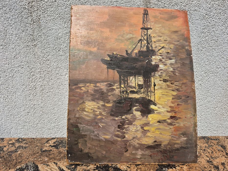 Vând tablou pictat manual de pictorul Tomescu pe placaj  rumegus lemn