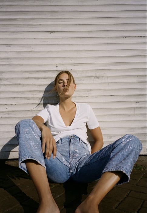 ZARA Rhinestone jeans дънки с камъни нови с етикет 34