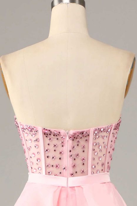 Абитуриенска рокля Бледо Розаво Корсет Камъни Пола Органза Воали Бална