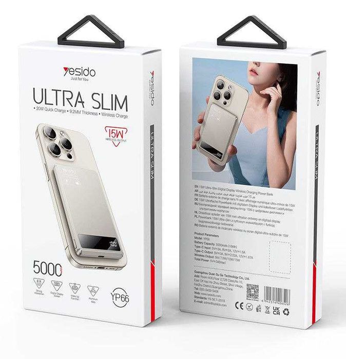 Yesido YP66 Ультра Тонкий 5000mAh 15W PD20W Power Bank iPhone 15 16 17