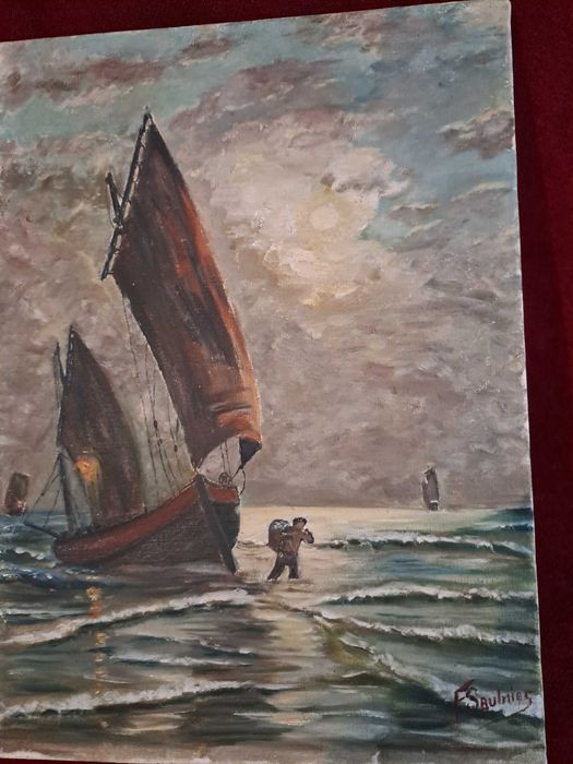 tablou pictura pe panza 46/33 cm semnat F Saulnier