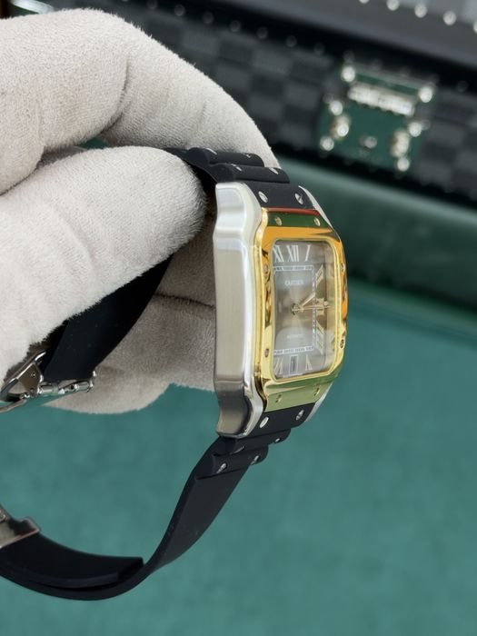Cartier Santos 100 XL Two-Tone – Grey Dial, Black Rubber Strap