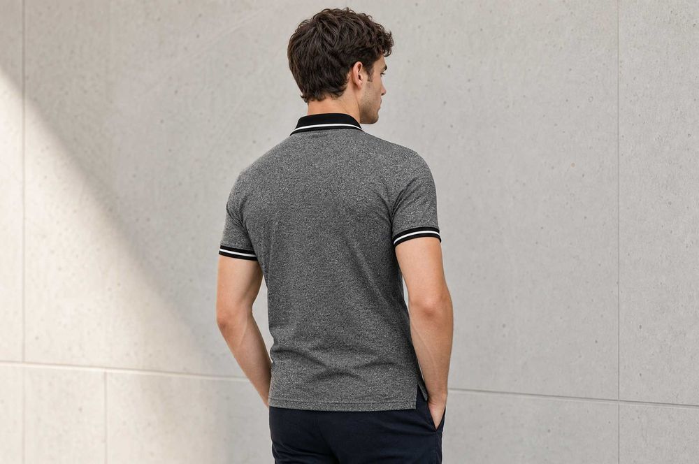 Мъжка поло тениска Hugo Boss Green „Paddy" — меланж черно/бяло (salt & pepper), slim fit — S, 2XL