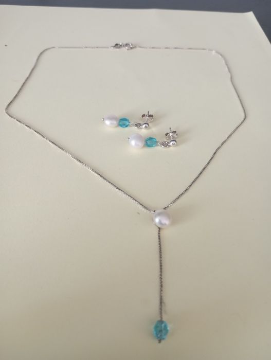 Set cercei și colier argint 925 cu perle naturale