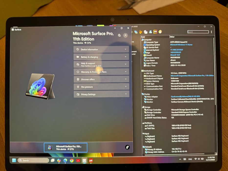 Microsoft Surface Pro 11 (Arm64 X Elite) + Калъф + Pen (на един месец)