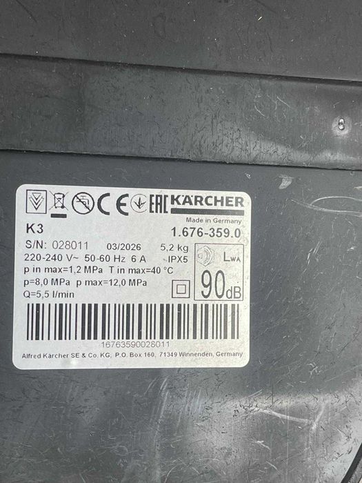 Aparat de spălat cu presiune Kärcher K 3 FJ pentru uz casnic, presiune maximă 120 bari