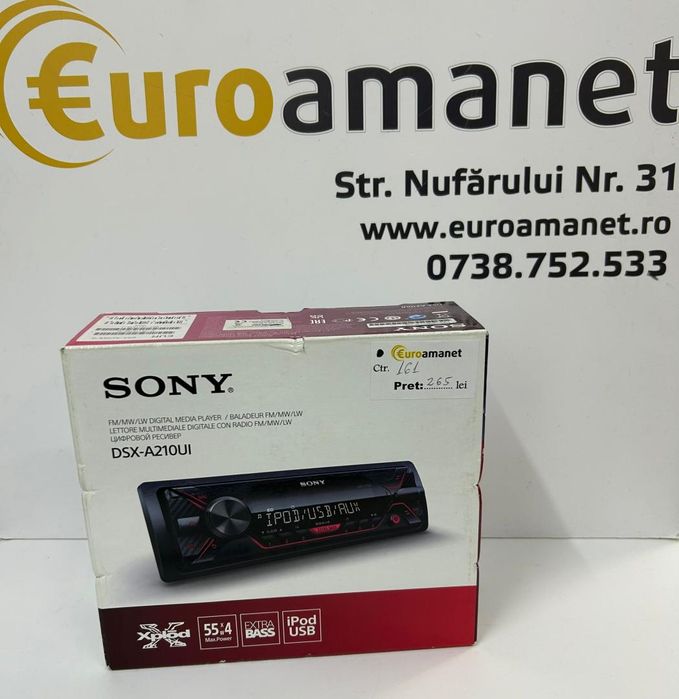 Radio MP3 Player auto Sony DSXA210UI, 4 x 55 W, USB, AUX, Rosu -N-