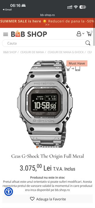 (OFERTA) G-Shock Full Metal - MIP Display - GMW-BZ5000D-1ER - Garantie 2 ani - Full Box