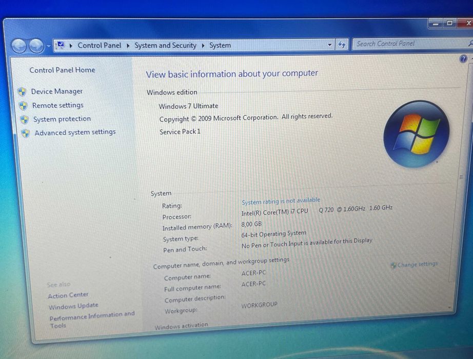 Laptop Acer Aspire 5940G i7 Q720 8GB SSD Radeon HD 4650