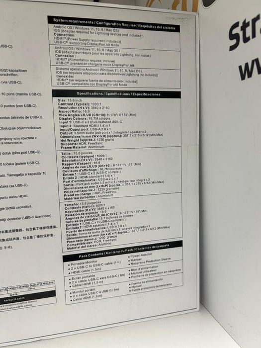 Monitor Tactil Verbatim PMT-15-4K 4K Ultra HD  -D-