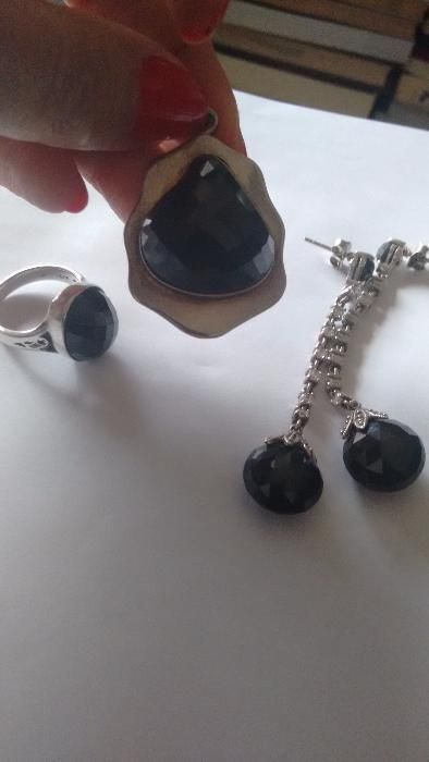 Bijuterii set calitate Argint 925 Italia, Onix si Marcasite, 43 grame