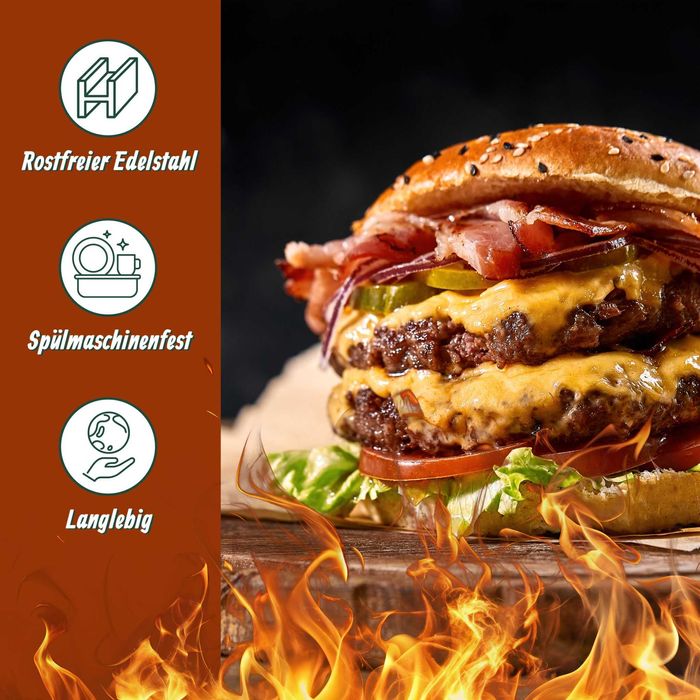 Set smash burger inox cu presa carne spatula si capac topire cascaval