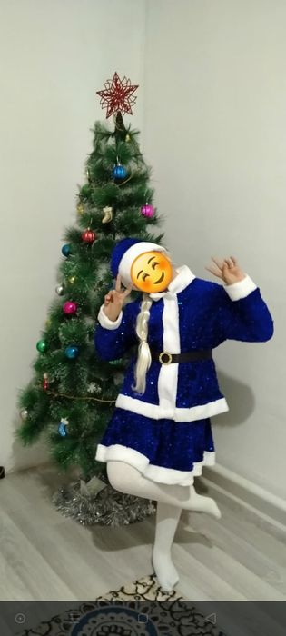 Новогодний костюм санты клауса для девочек синий с поедками