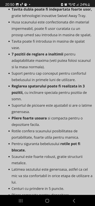 Scaun  pliabil bebe.