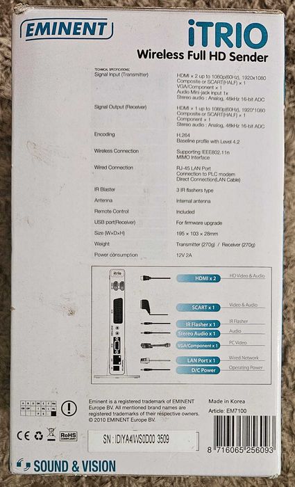 Eminent iTRIO EM7100 Transmitator/Receptor Wireless Full HD