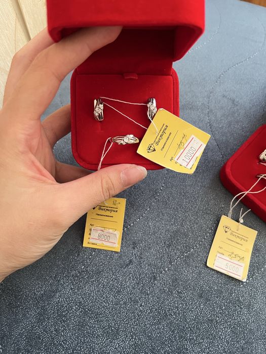 Набор серебро серги, колцо