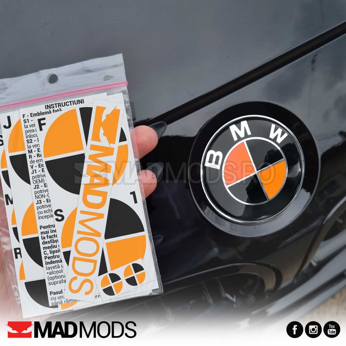 Set Stickere Embleme Negru Portocaliu BMW Seria 1 2 3 4 5 6 7 8 X i M