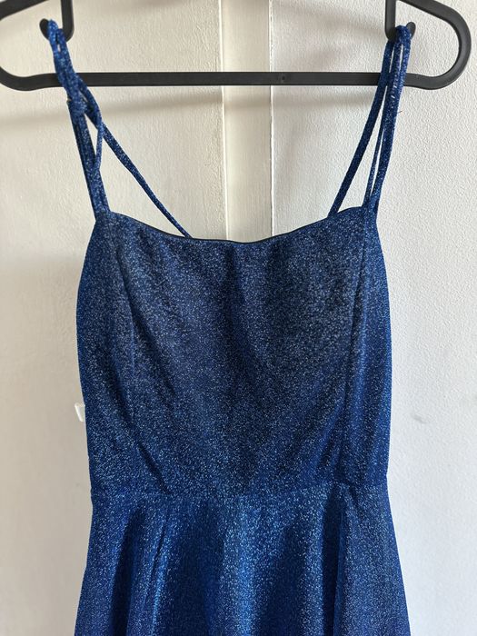 Бална блестяща синя рокля