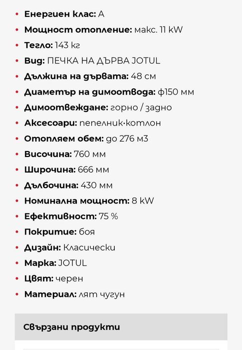 Норвежка чугунена камина Jotul 8 печка на дърва