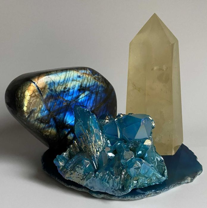 Decor Cristale - Labradorit&Citrin&Cuart Aura - Set Cristale