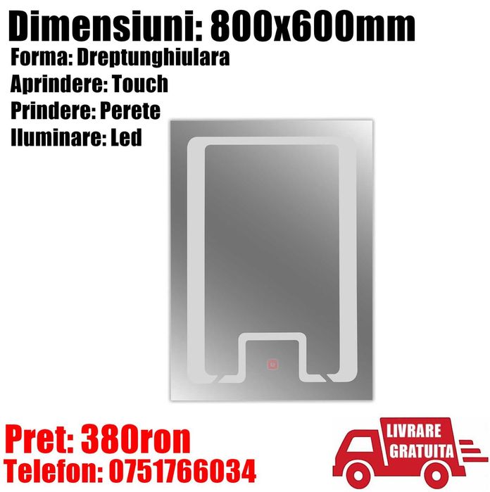 Oglinda Baie Led Smart Touch 60 x 80cm Margine Lumi 2 LivratGratuit AB