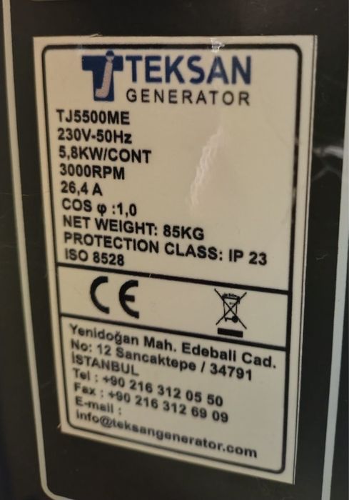 Generator Teksan TJ5500ME 5800W pe benzina, nou, 0 ore functionare